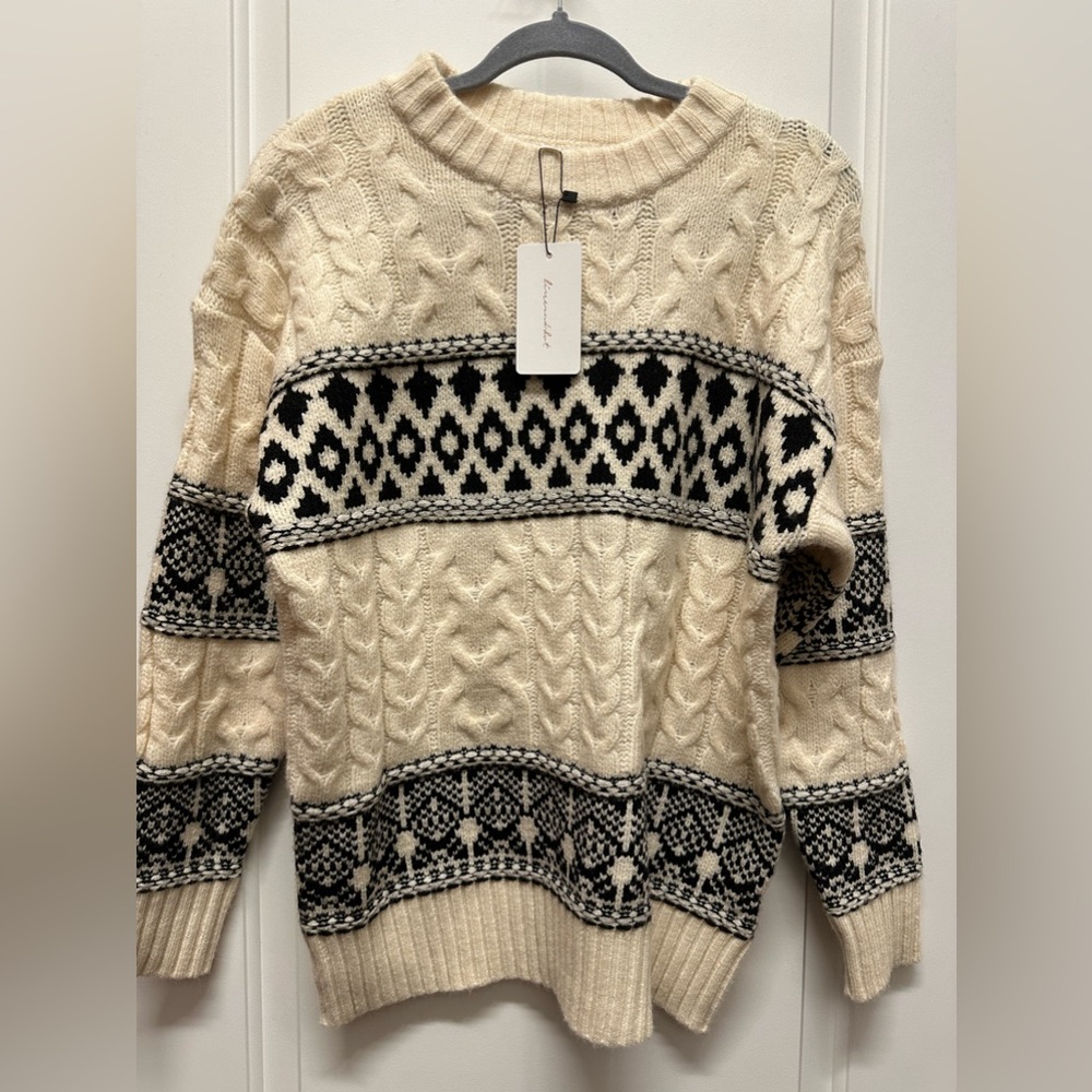 NWT Line And Dot Women's Ivory Thick Knit Montana Pullover Sweater Size Small